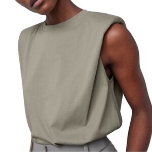 Babaton padded shoulder muscle cotton crew neck tank in gray size S